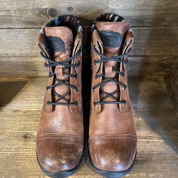 Womens Keen Tyretread Brown Leather Aztec Comfort Ankle Boots Size 6.5 M GUC - Picture 3 of 6